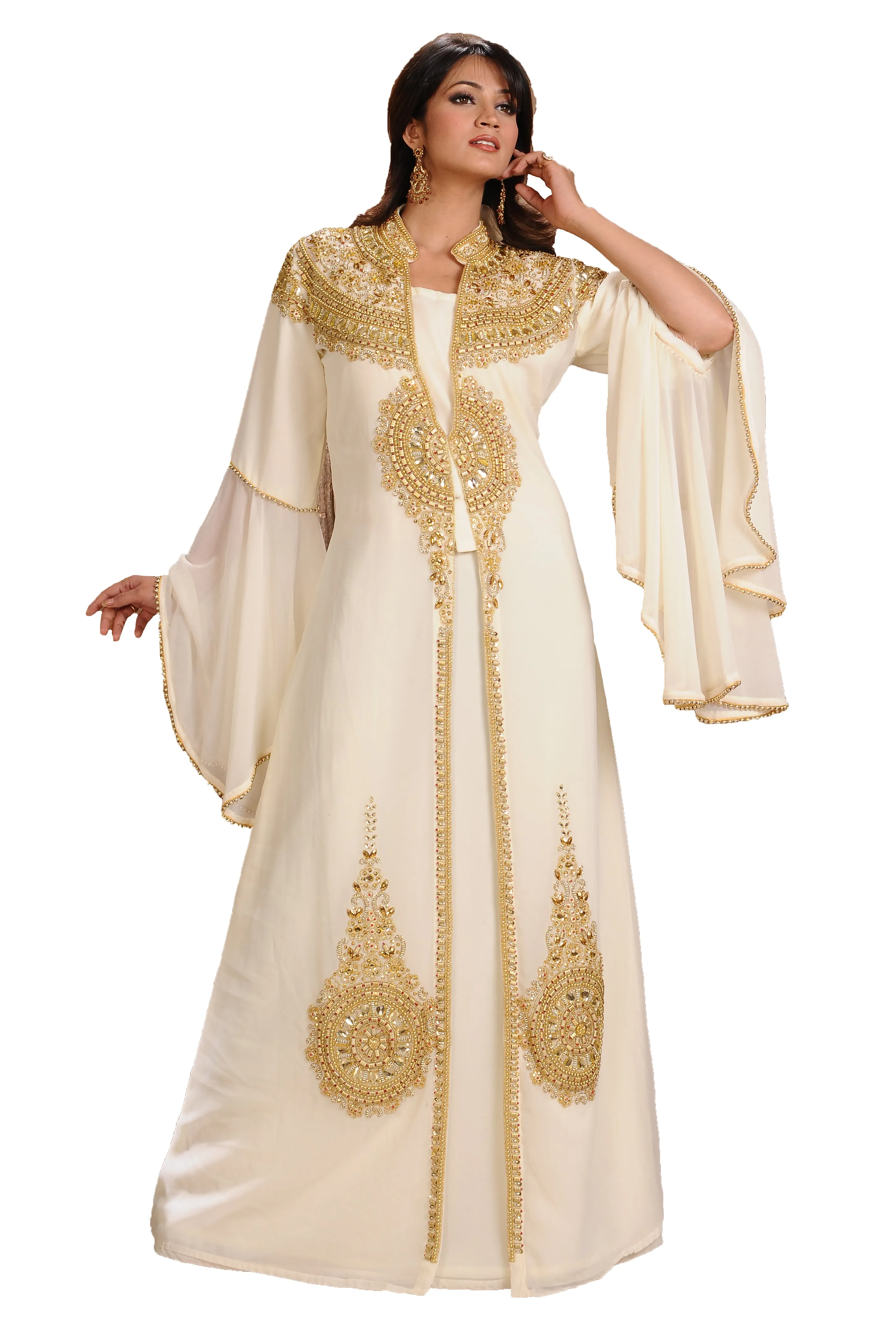 Embroidered Caftan Cocktail Party Gown