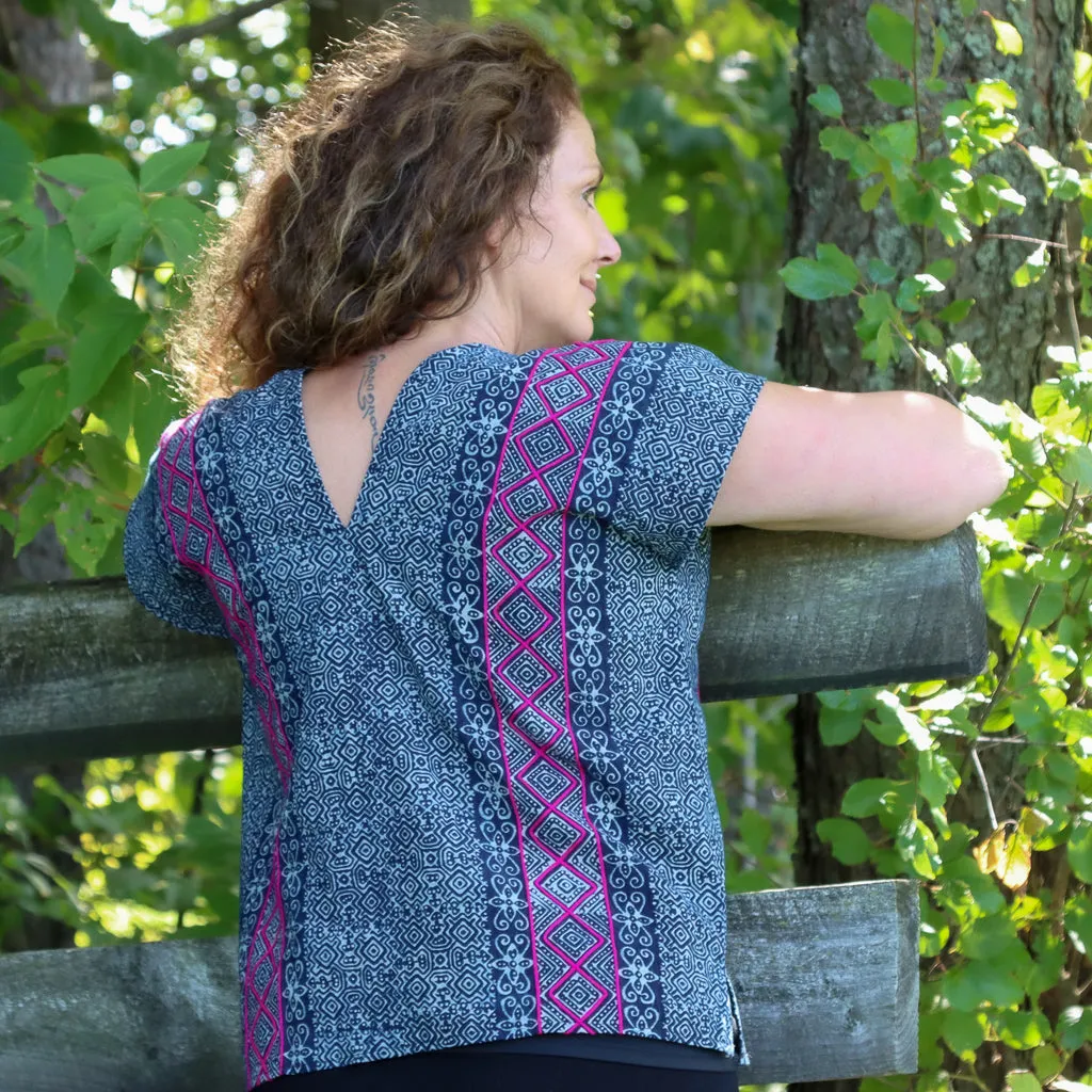 Embroidered Indigo Top