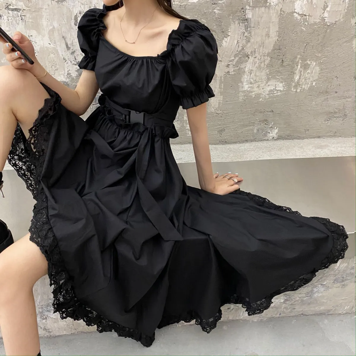 Getadme Harajuku Y2k Cyber Alt Dress E Girl Ruffle Hepburn Kawaii Ropa Fairycore Irregular Black Gothic Dresses Emo Mini Lolita Vestidos