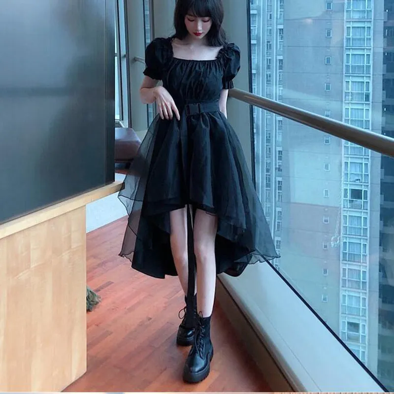 Getadme Harajuku Y2k Cyber Alt Dress E Girl Ruffle Hepburn Kawaii Ropa Fairycore Irregular Black Gothic Dresses Emo Mini Lolita Vestidos