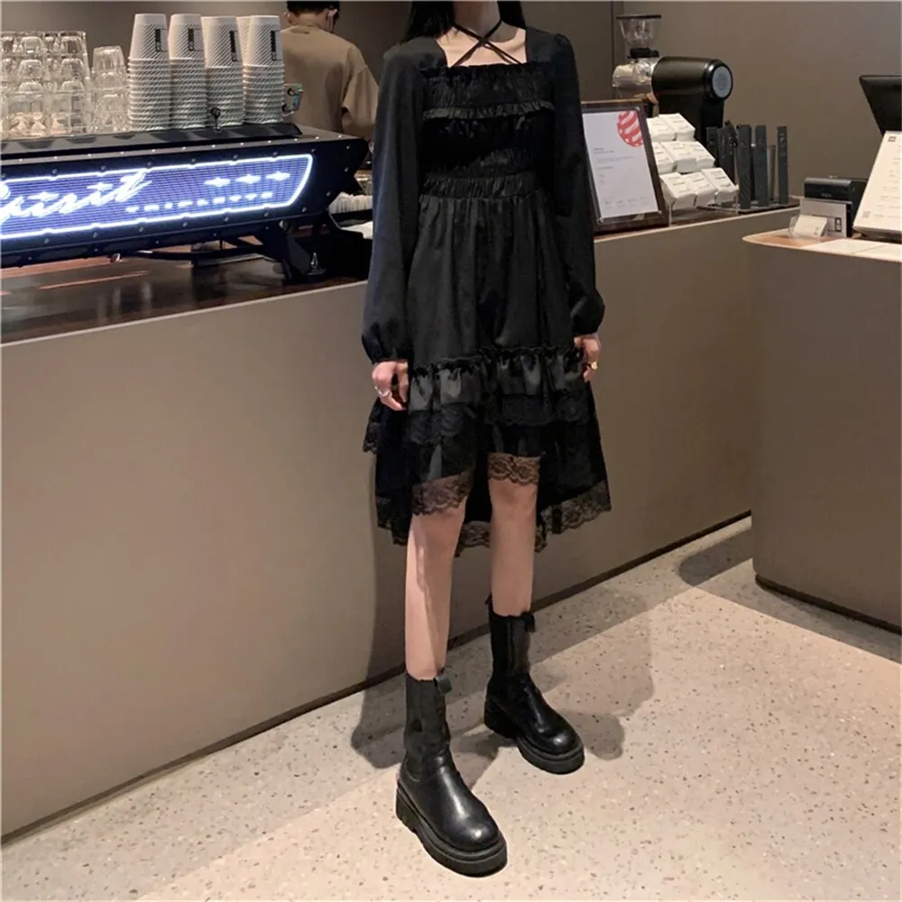 Getadme Harajuku Y2k Cyber Alt Dress E Girl Ruffle Hepburn Kawaii Ropa Fairycore Irregular Black Gothic Dresses Emo Mini Lolita Vestidos