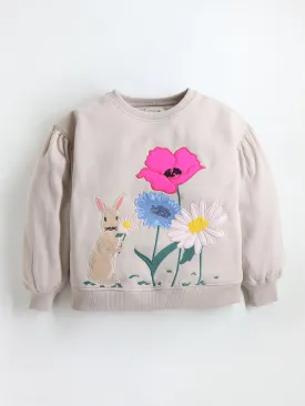 Girls Cream Embellished Applique Sweatshirt