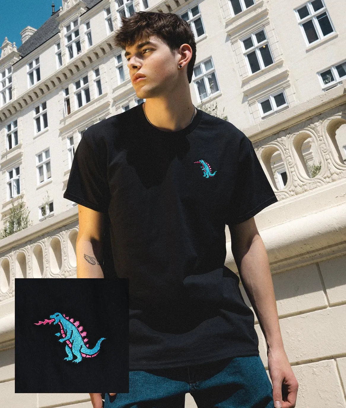 Godzilla Kaiju Embroidered Mens T-Shirt