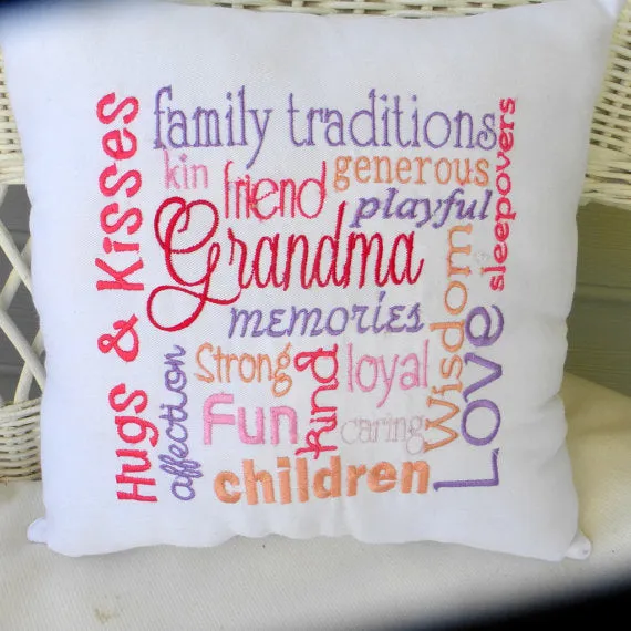 Grandma Subway art embroidered pillow, Gift for Grandma