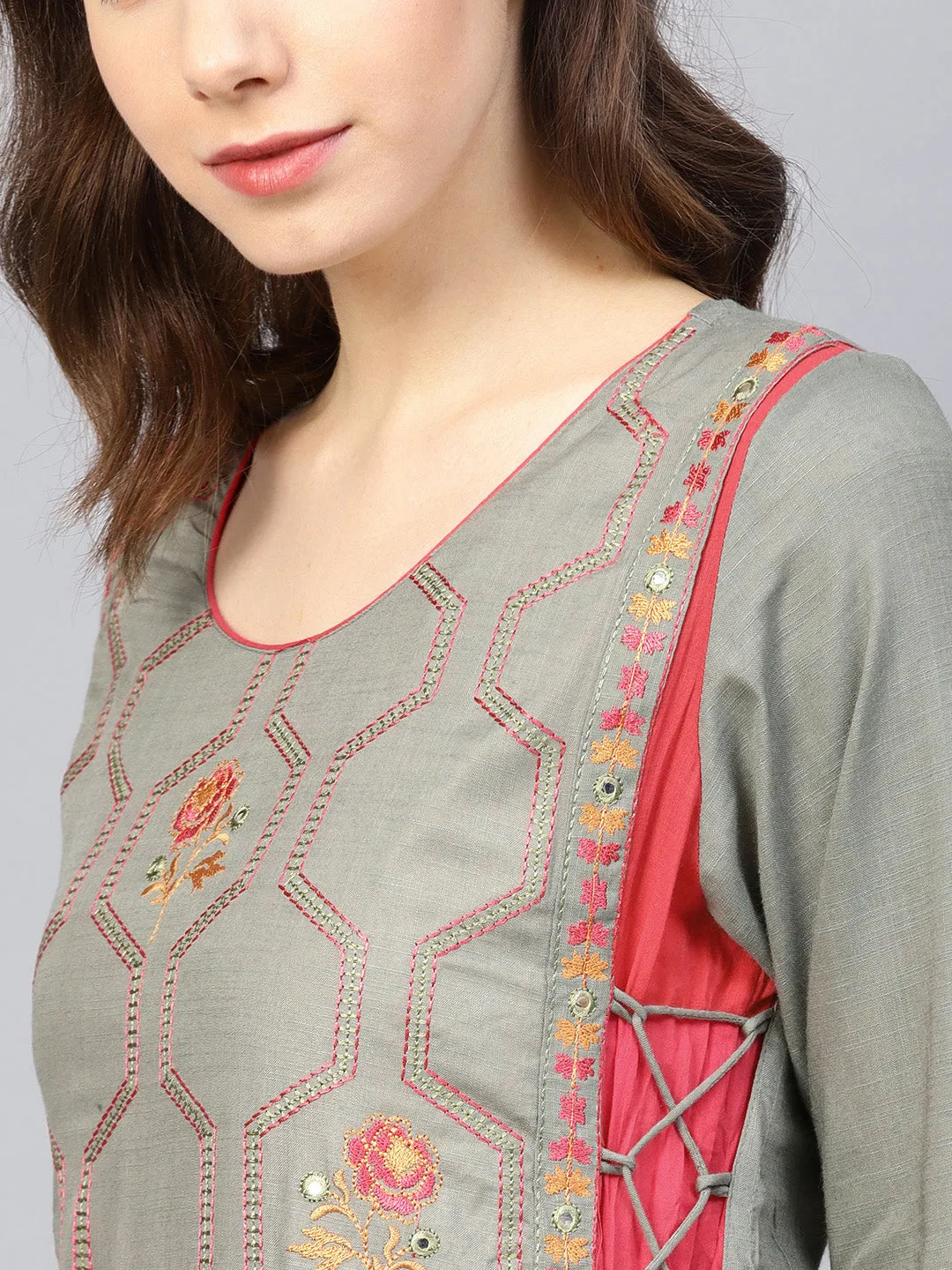 Grey Embroidered Anarkali Kurta