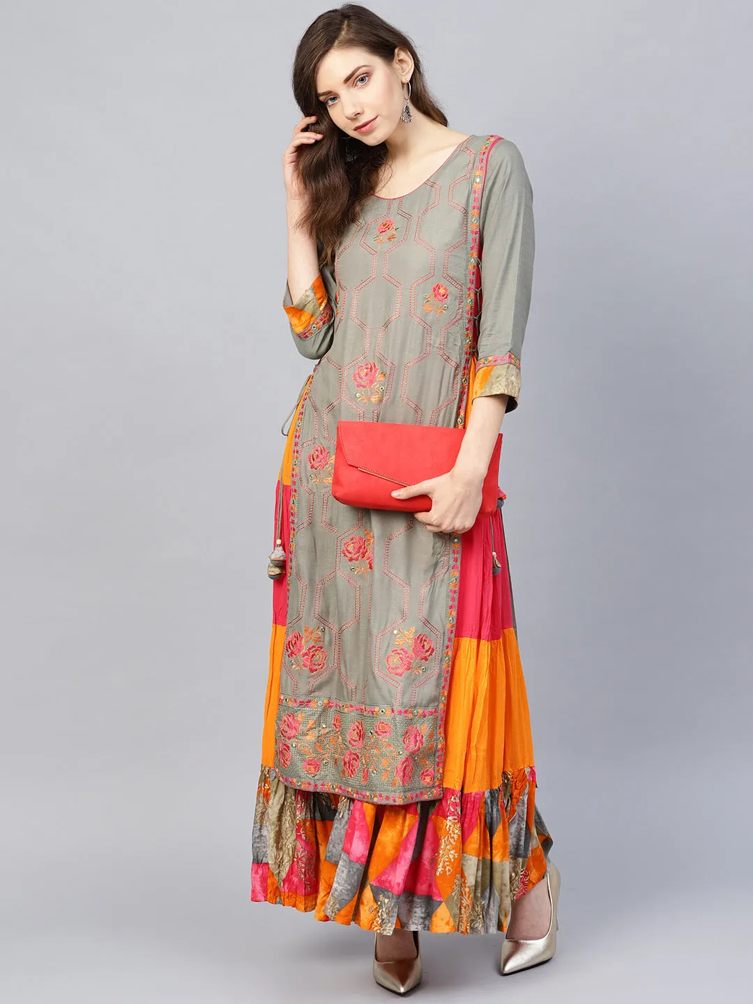 Grey Embroidered Anarkali Kurta