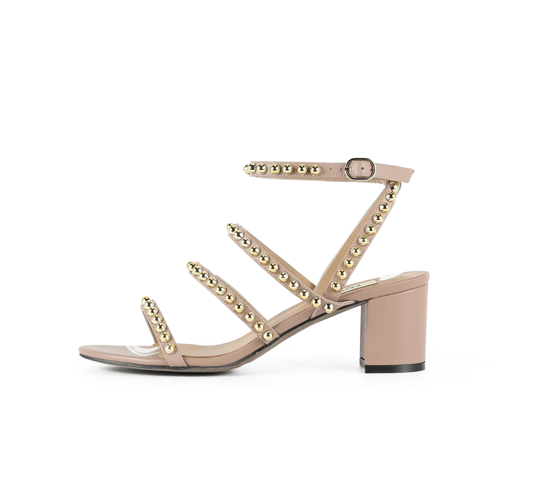 Kaisley Genuine Leather Studded Block Heel Caged Sandals