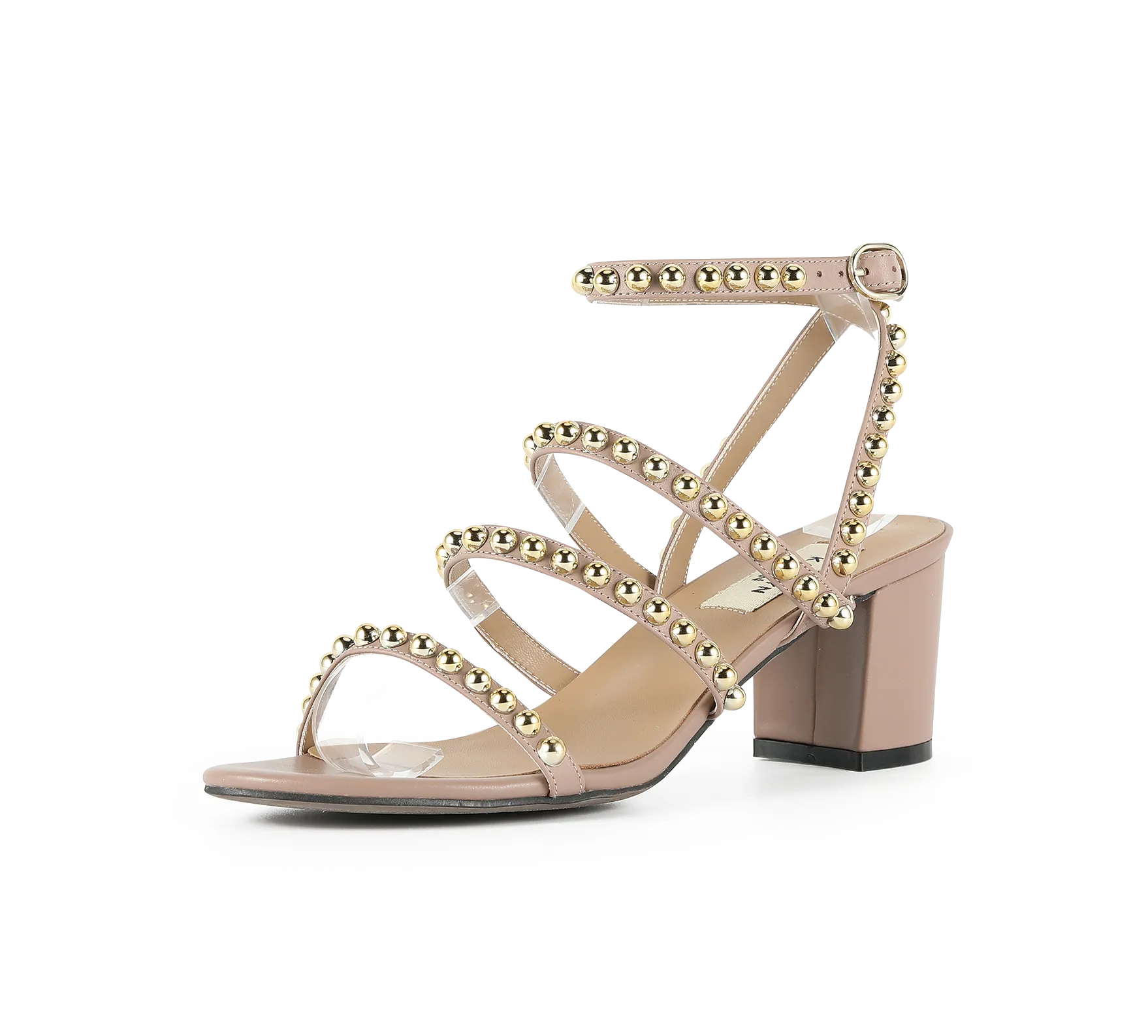 Kaisley Genuine Leather Studded Block Heel Caged Sandals