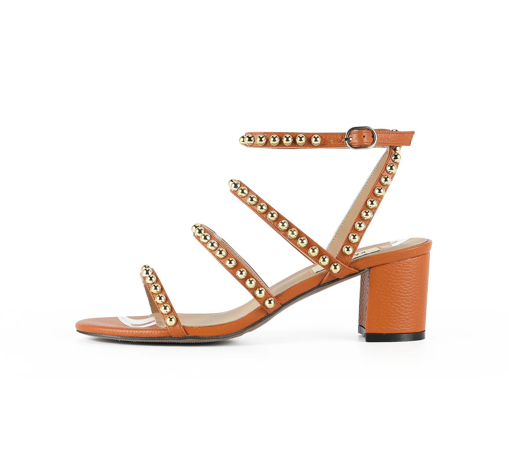 Kaisley Genuine Leather Studded Block Heel Caged Sandals