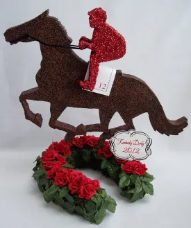 Kentucky Derby Styrofoam Horse & Jockey on Horse-shoe Centerpiece