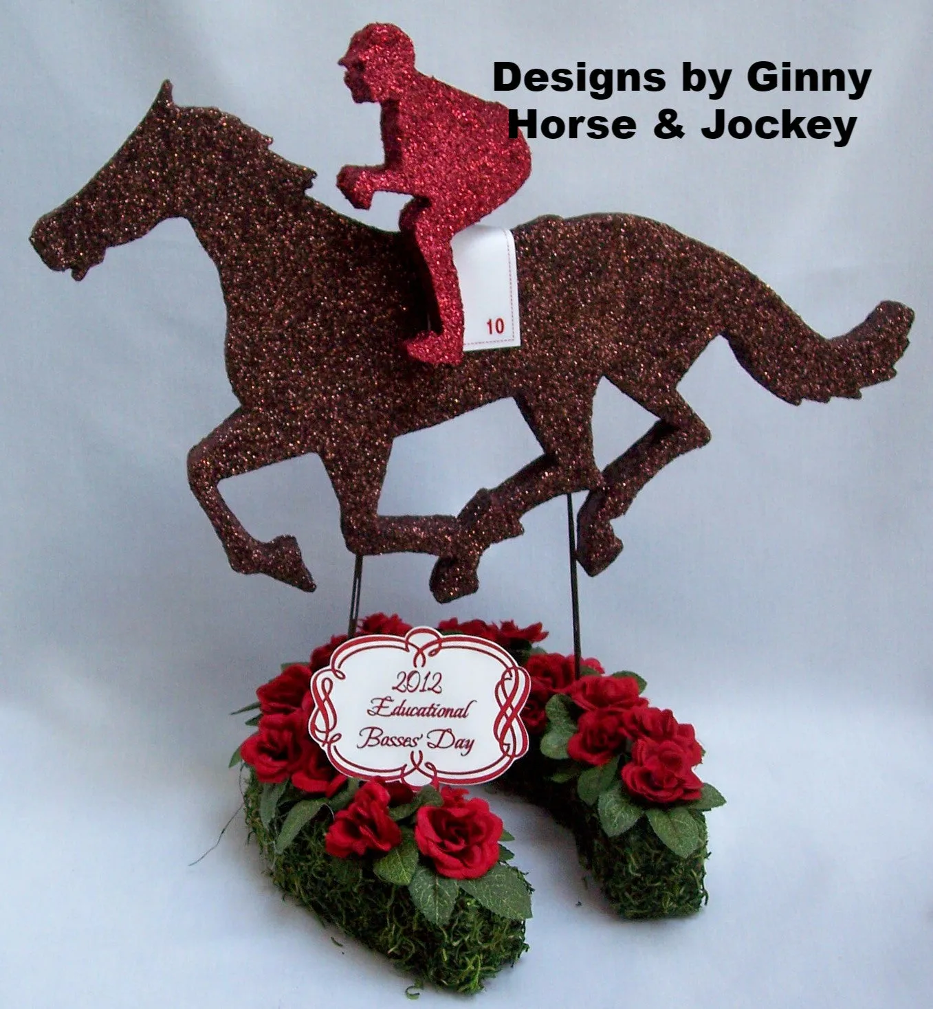 Kentucky Derby Styrofoam Horse & Jockey on Horse-shoe Centerpiece