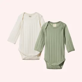 Long Sleeve Bodysuit Derby 2 Pack - Natural/Nettle