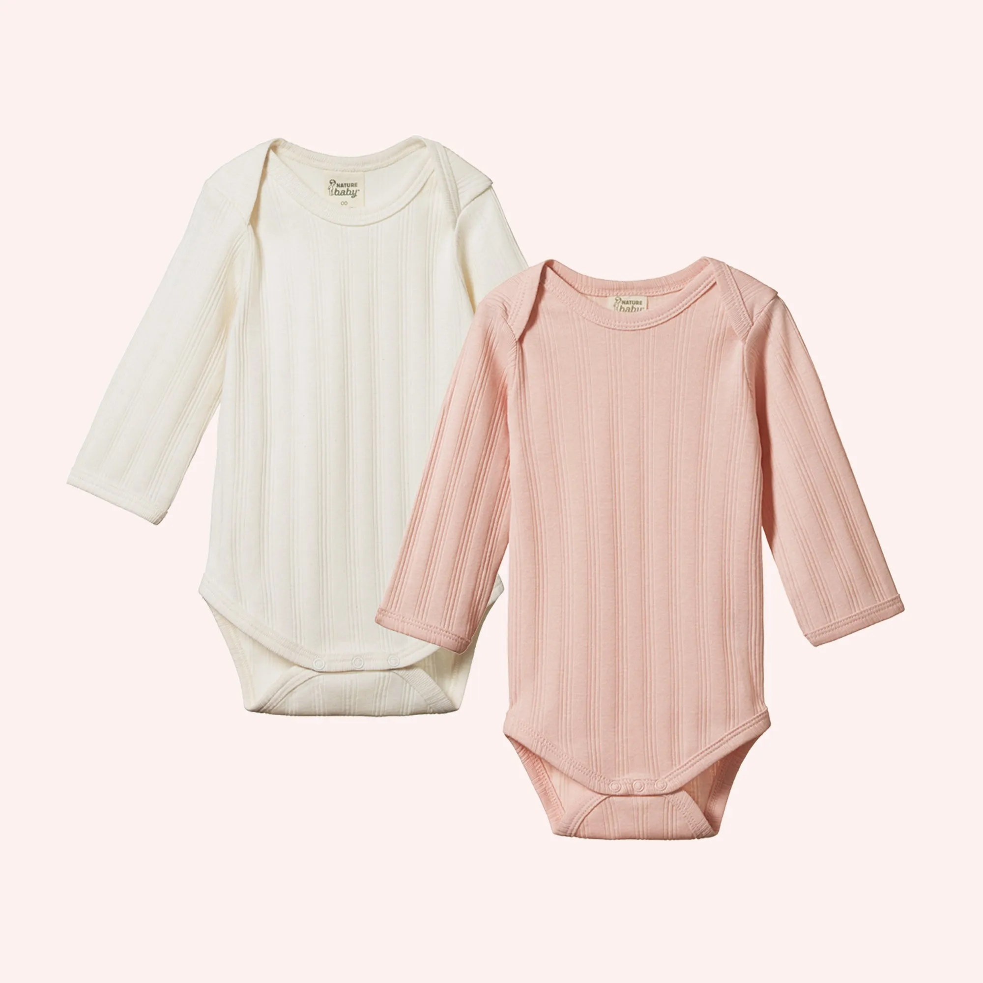 Long Sleeve Bodysuit Derby 2 Pack - Natural/Rose Bud