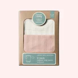 Long Sleeve Bodysuit Derby 2 Pack - Natural/Rose Bud