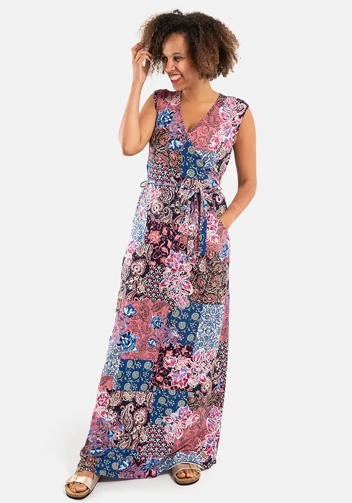 Lysette Pretty Patchwork Print Cotton Maxi Dress