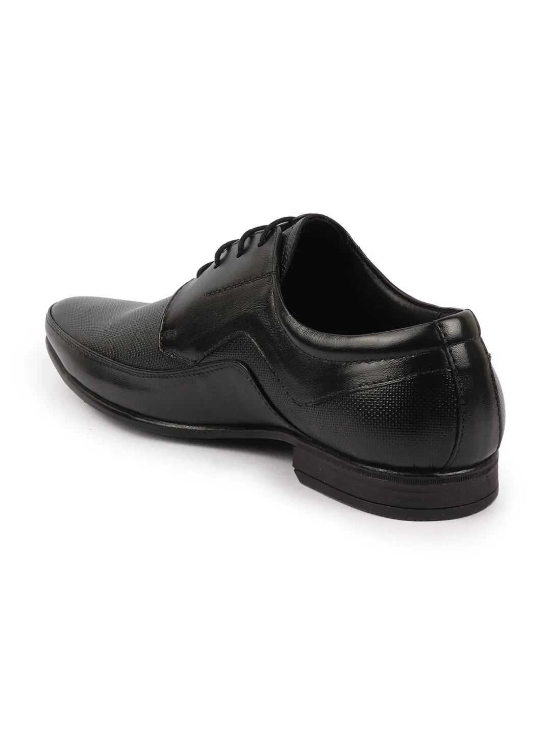 Men Black Genuine Leather Textured Formal Lace Up Derby Shoes For Office|Work