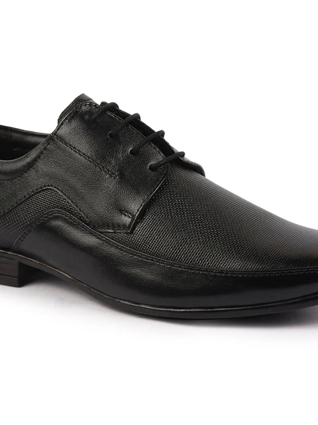 Men Black Genuine Leather Textured Formal Lace Up Derby Shoes For Office|Work