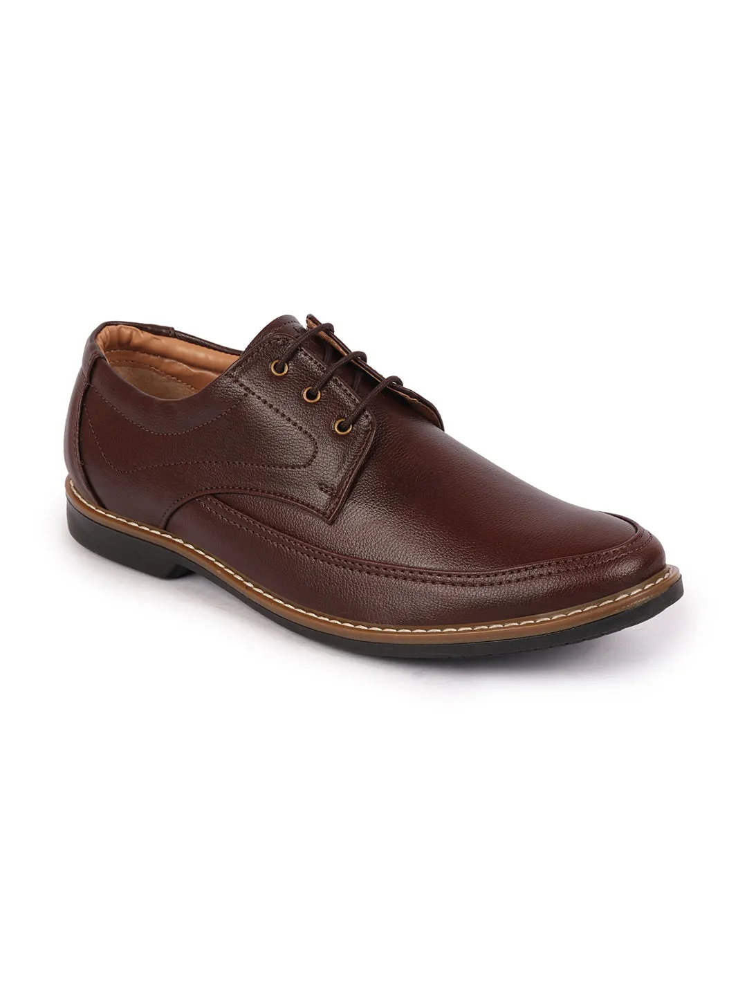 Men Brown Formal Lace-Up Derby Uniform Dress Shoes