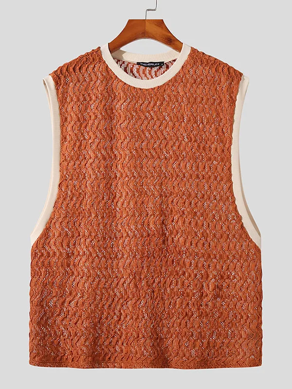 Mens Hollow Out Crew Neck Sleeveless Tank SKUK06037