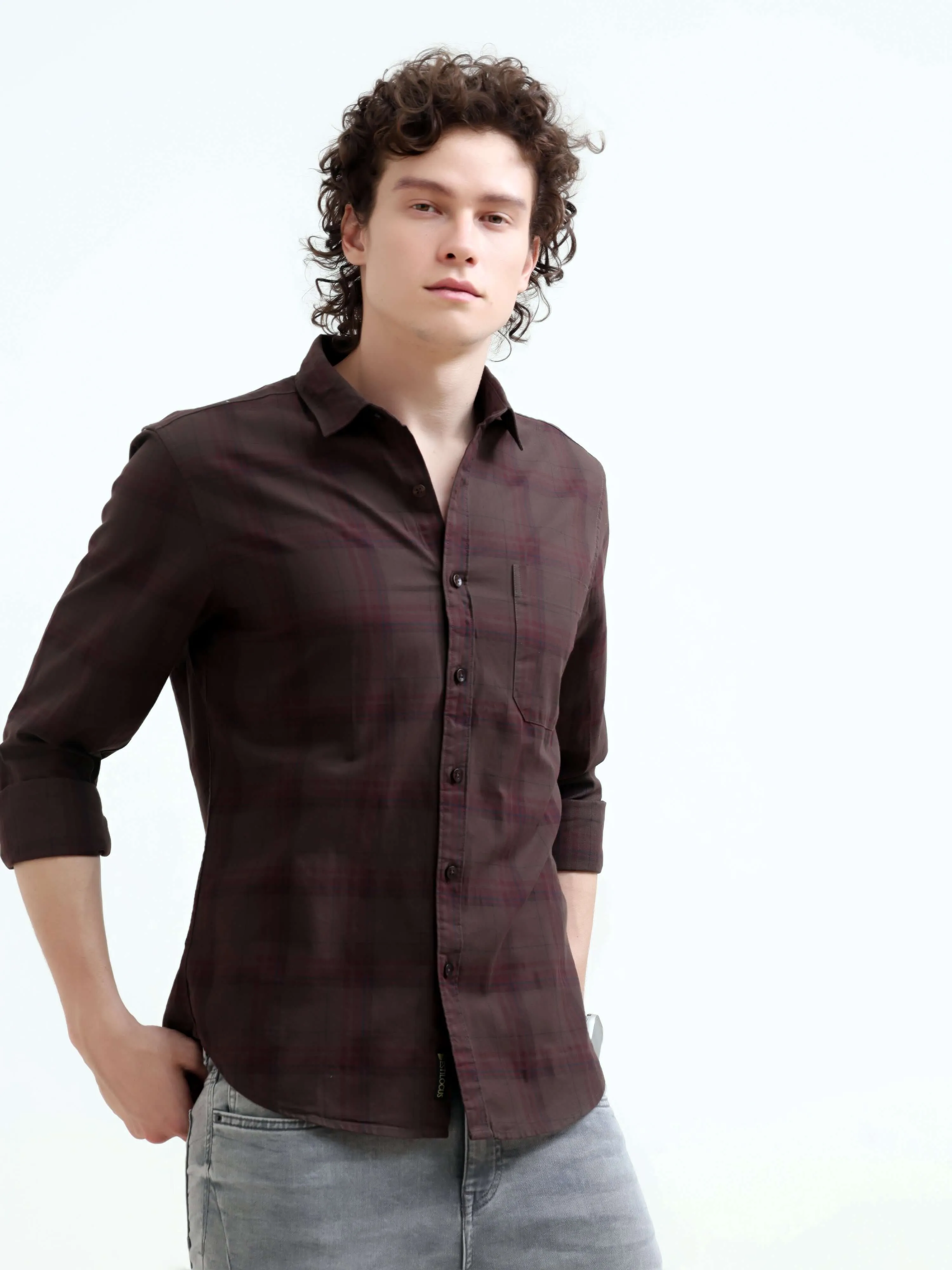 Missys brown classic plaid shirt