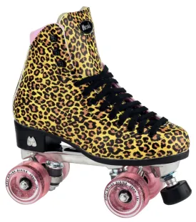 Moxi Jungle Leopard Skates (w/ Pink cuff and Pink Juicy Wheels)