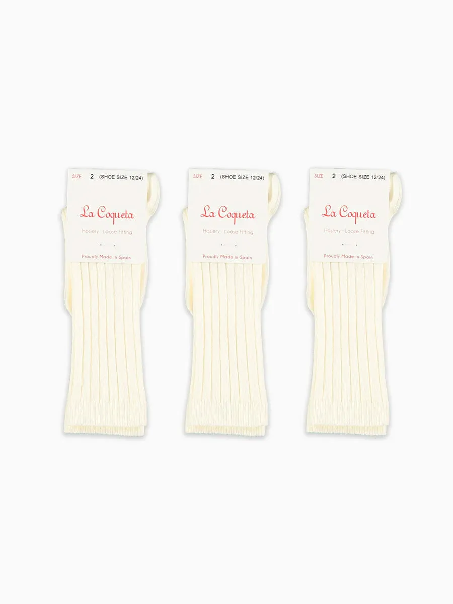 Off White Ribbed Knee High Kids Socks Set