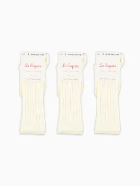 Off White Ribbed Knee High Kids Socks Set