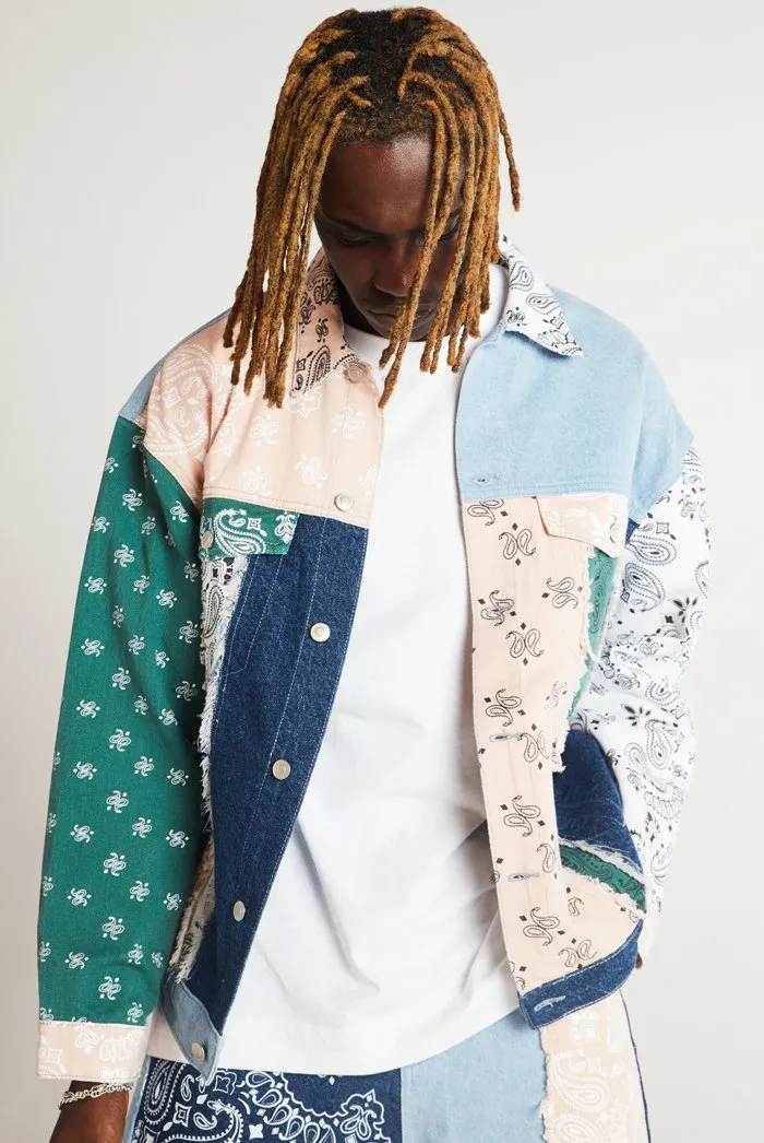 Patchwork Paisley Print Denim Jacket