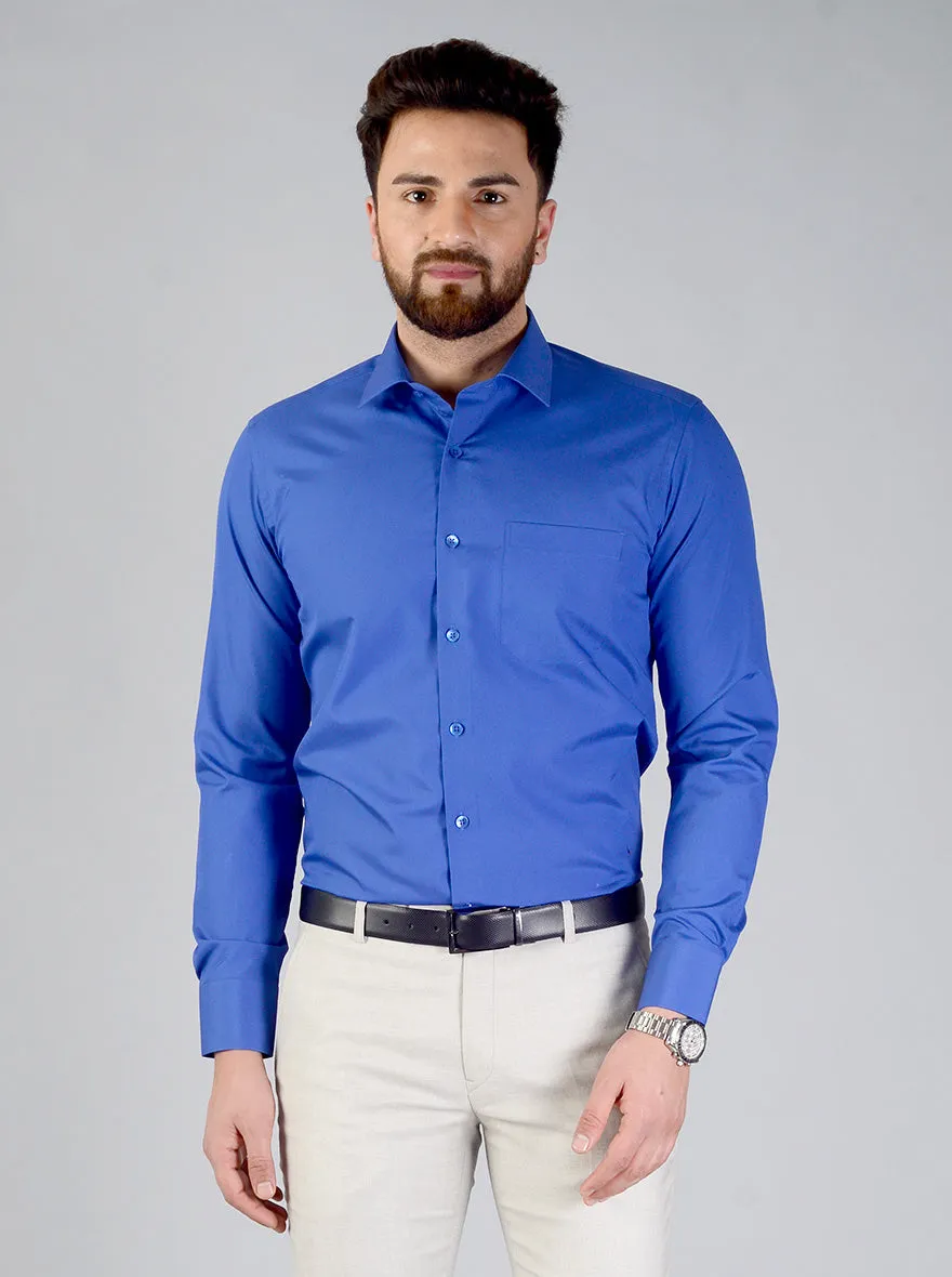 Royal Blue Solid Slim Fit Evening Wear Shirt | Metal