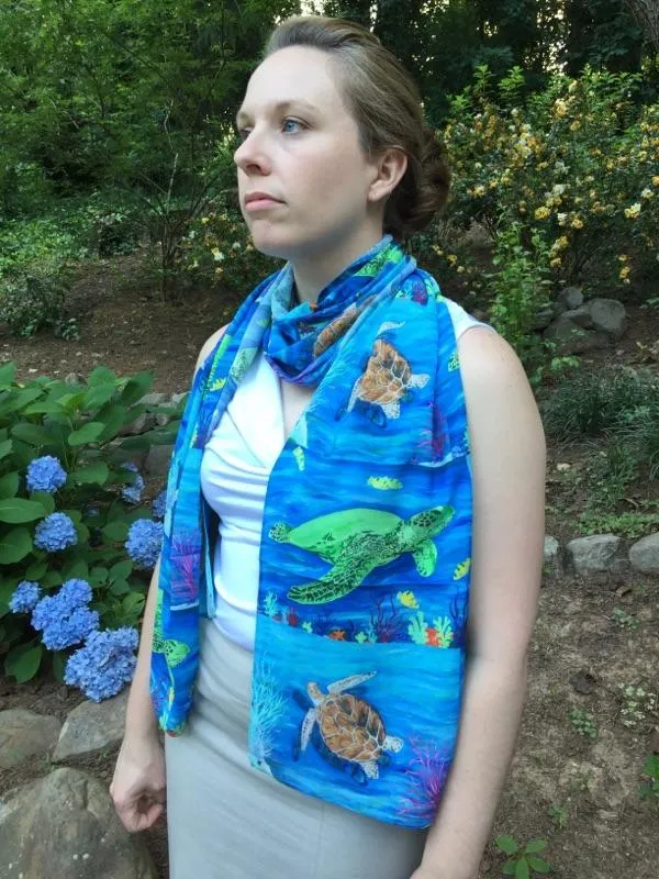 Sea Turtles Animal Viscose Scarf- Green Sea Turtle and Loggerhead Sea Turtle - Wisdom and The Pilgrim