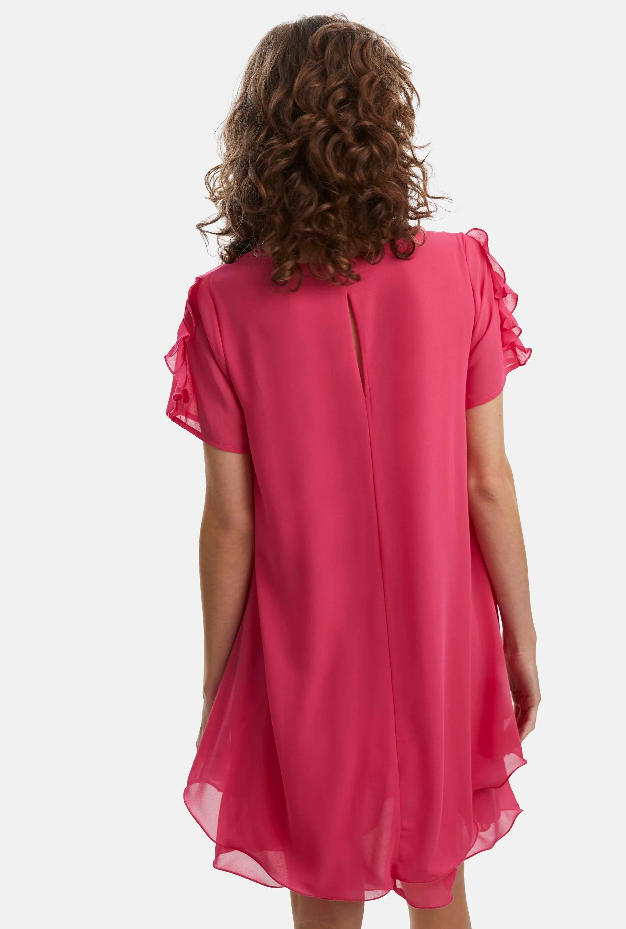 Short Sleeve Wave Hem Dress Fuchsia