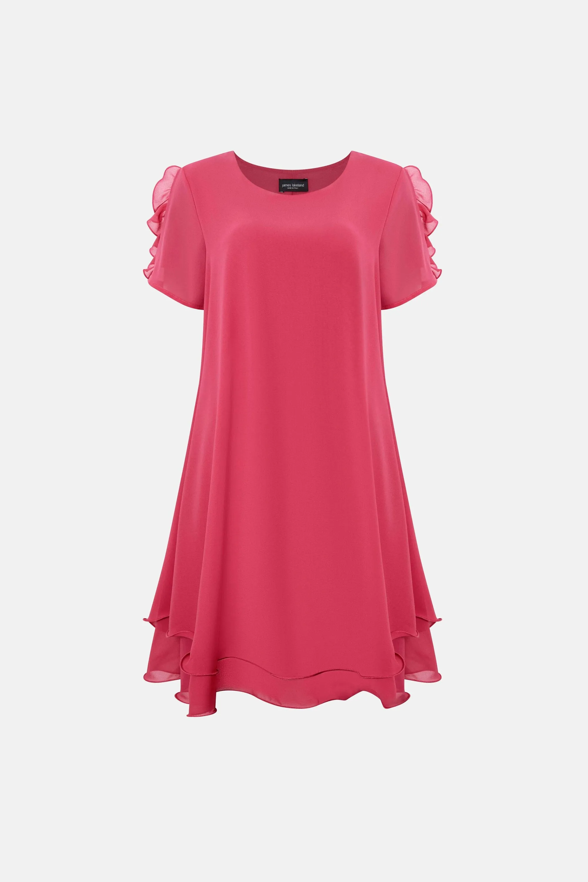 Short Sleeve Wave Hem Dress Fuchsia