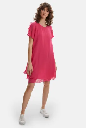 Short Sleeve Wave Hem Dress Fuchsia