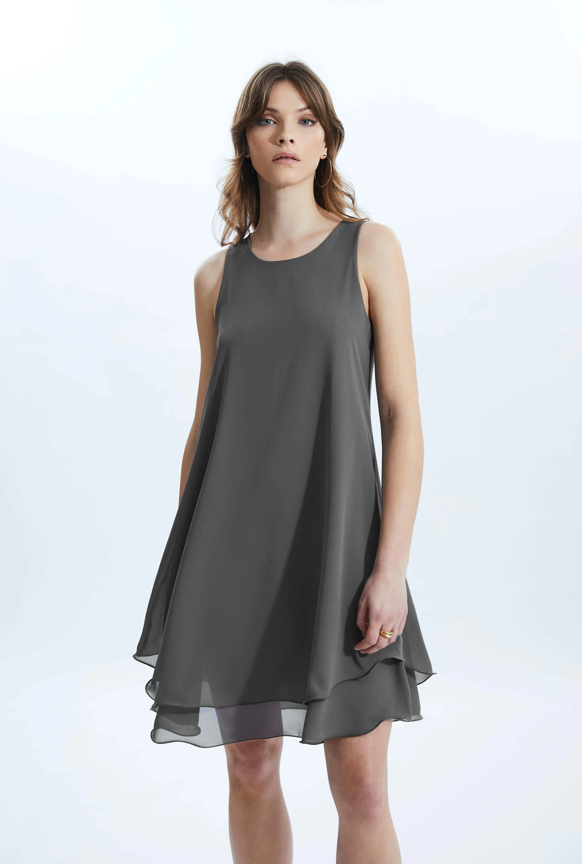 Sleeveless Wave Hem Dress Charcoal