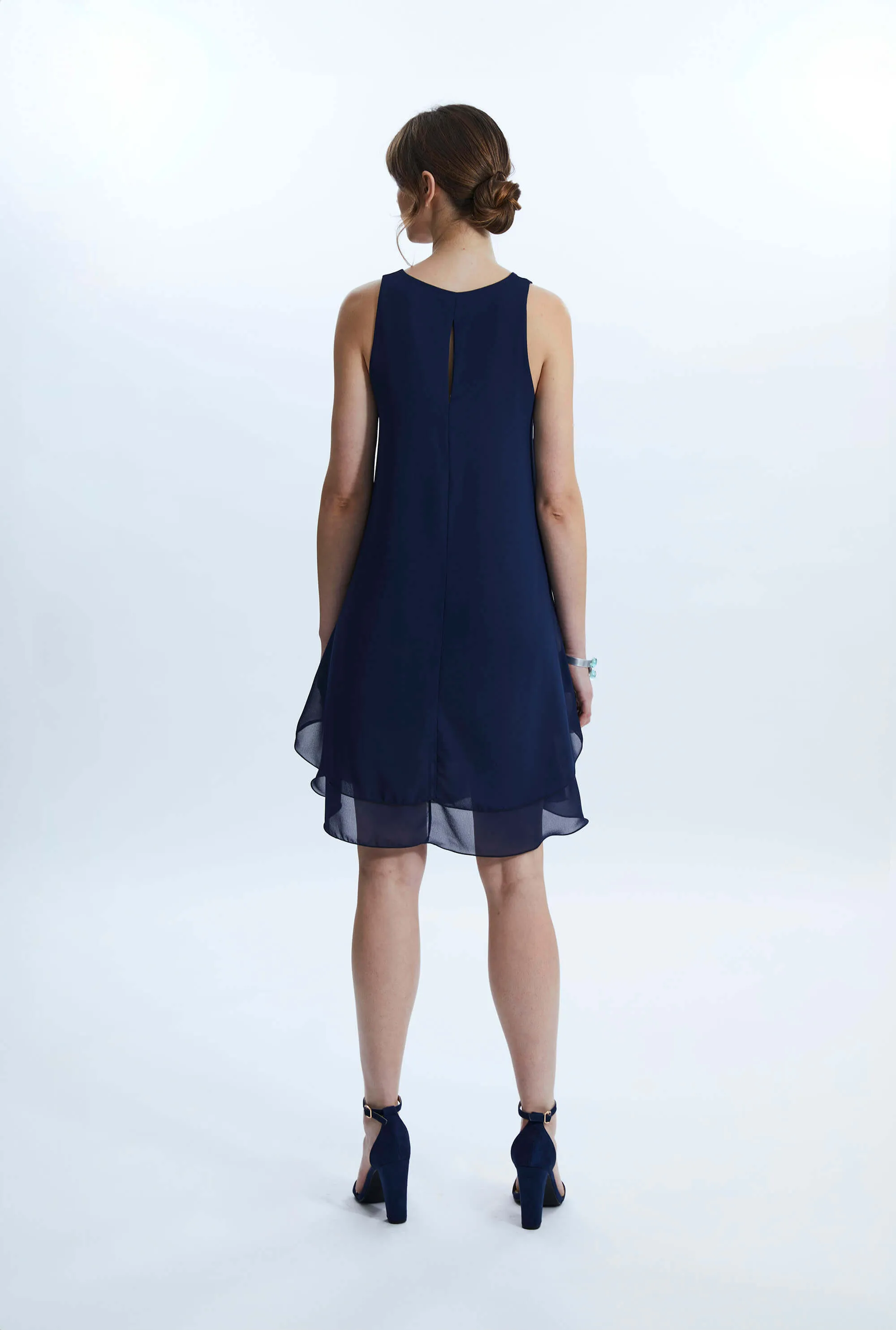 Sleeveless Wave Hem Dress Navy