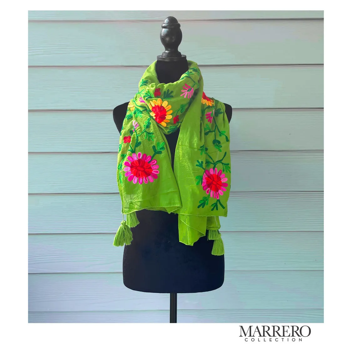 SOLD OUT --Green Floral Embroidered Shawl