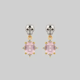 STAR CROSSED LOVERS. Rose Quartz & Skull Earrings - Gold