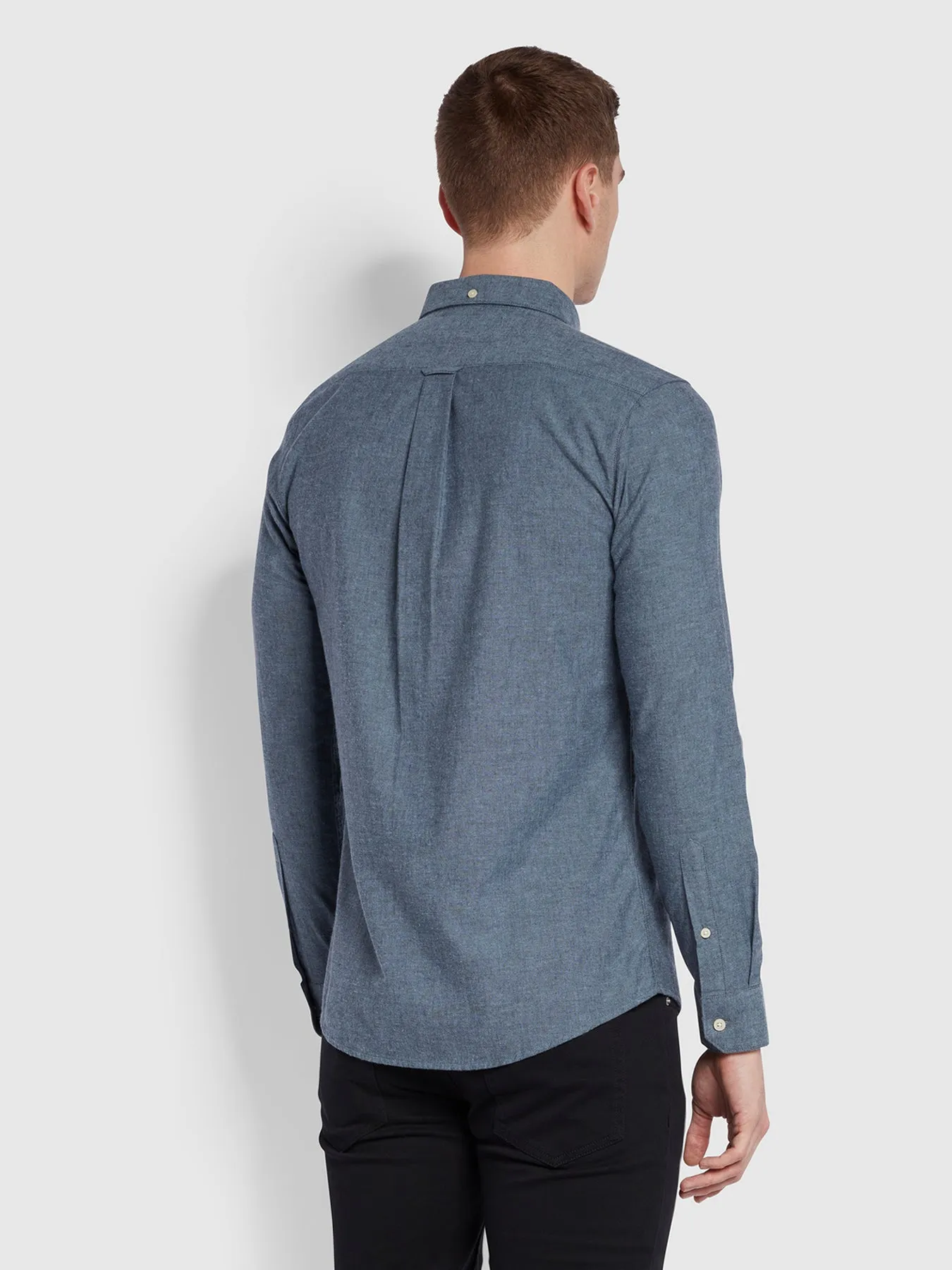 Steen Slim Fit Brushed Organic Cotton Shirt In Blue Bell