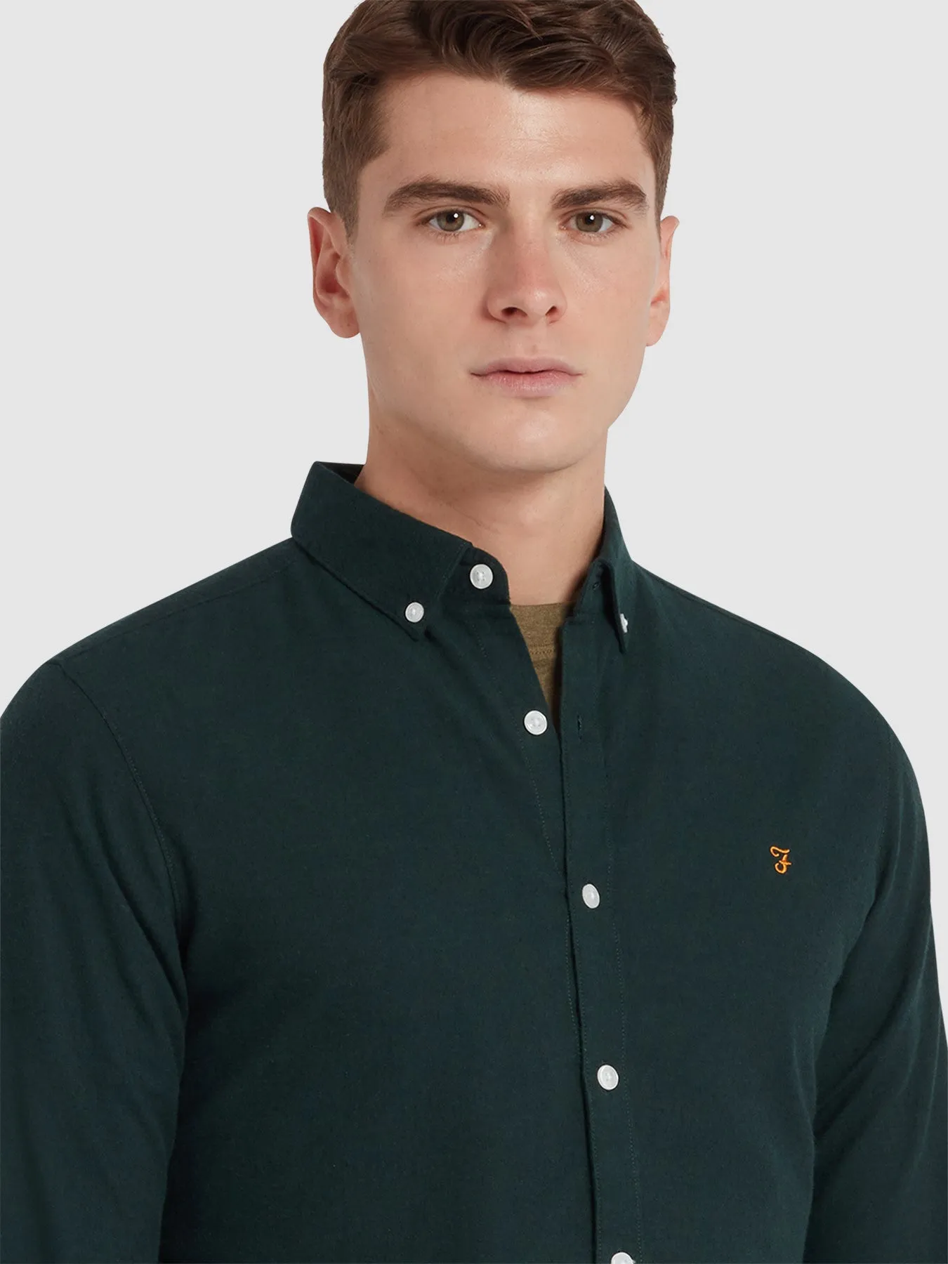 Steen Slim Fit Brushed Organic Cotton Shirt In Woodland Pine Marl