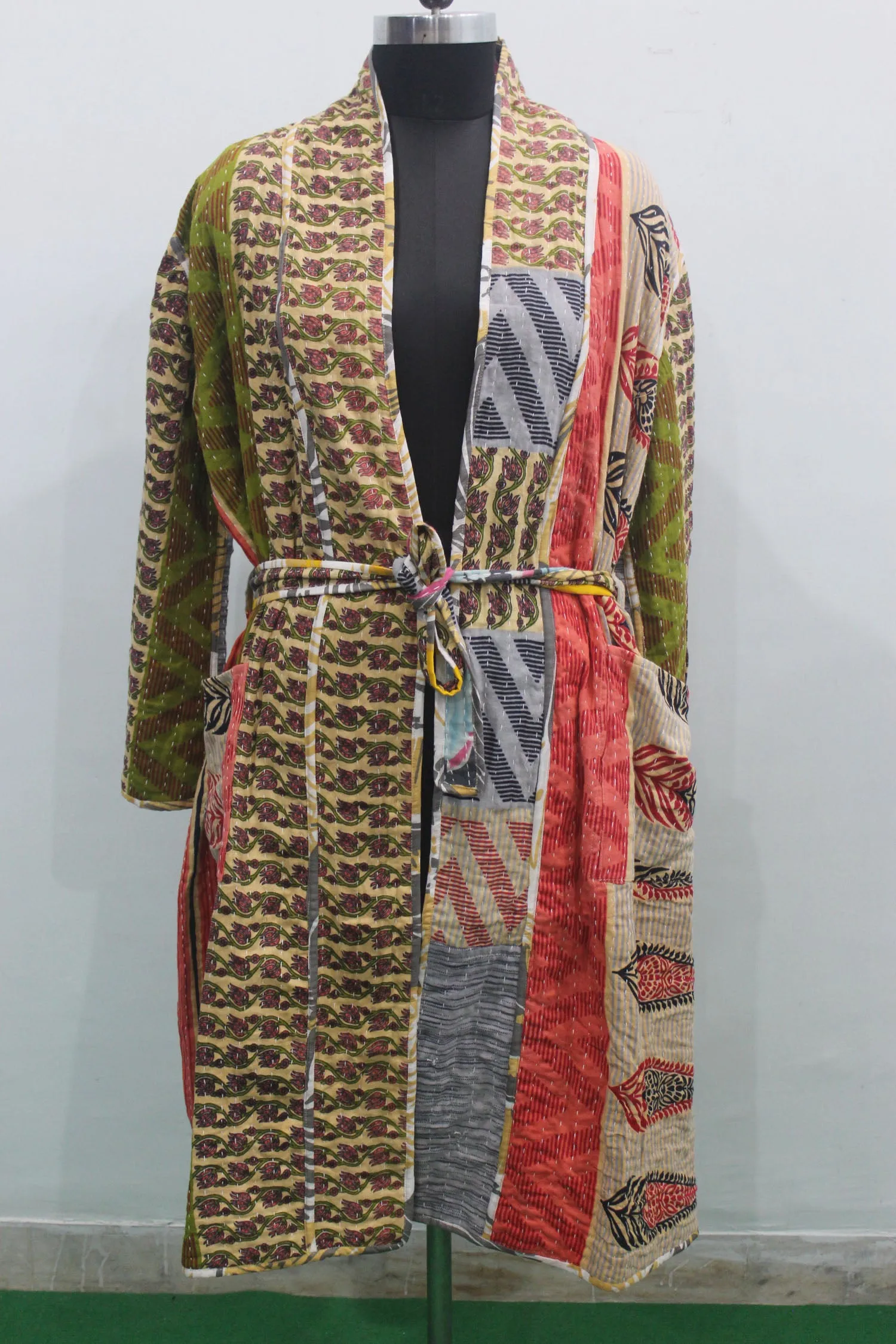 Vintage cotton sari kantha reversible jacket robe boho dress Women Vintage Wear