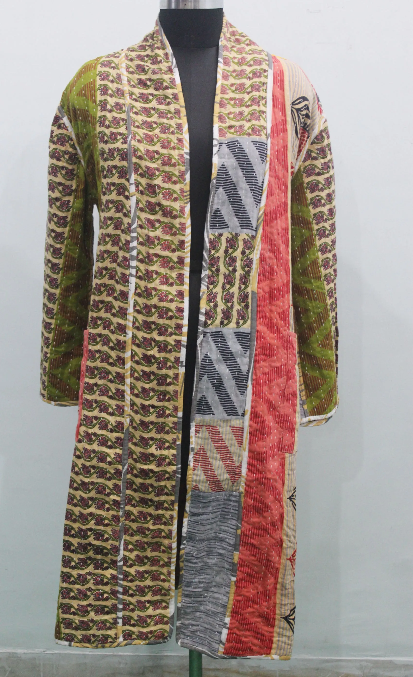 Vintage cotton sari kantha reversible jacket robe boho dress Women Vintage Wear