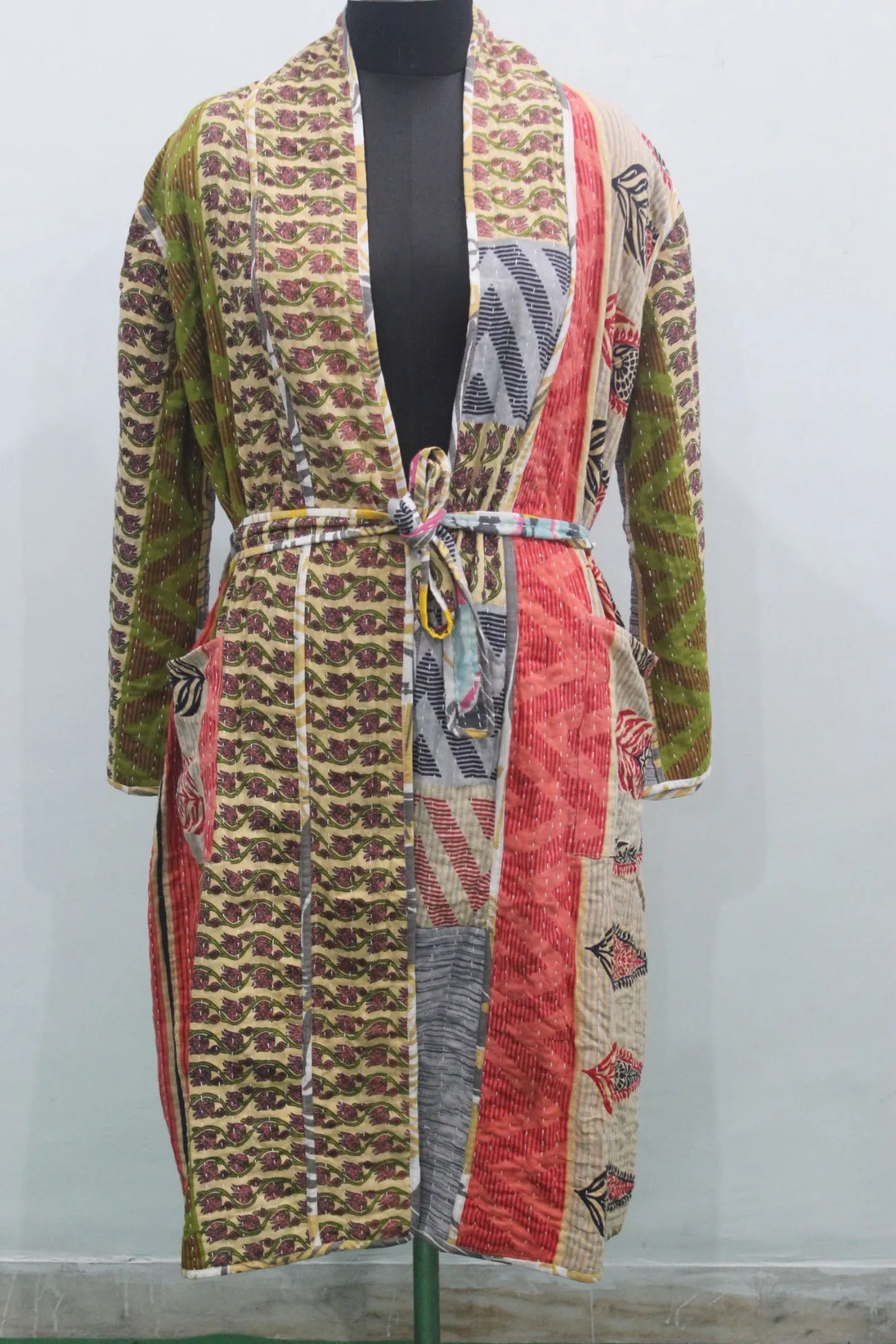 Vintage cotton sari kantha reversible jacket robe boho dress Women Vintage Wear