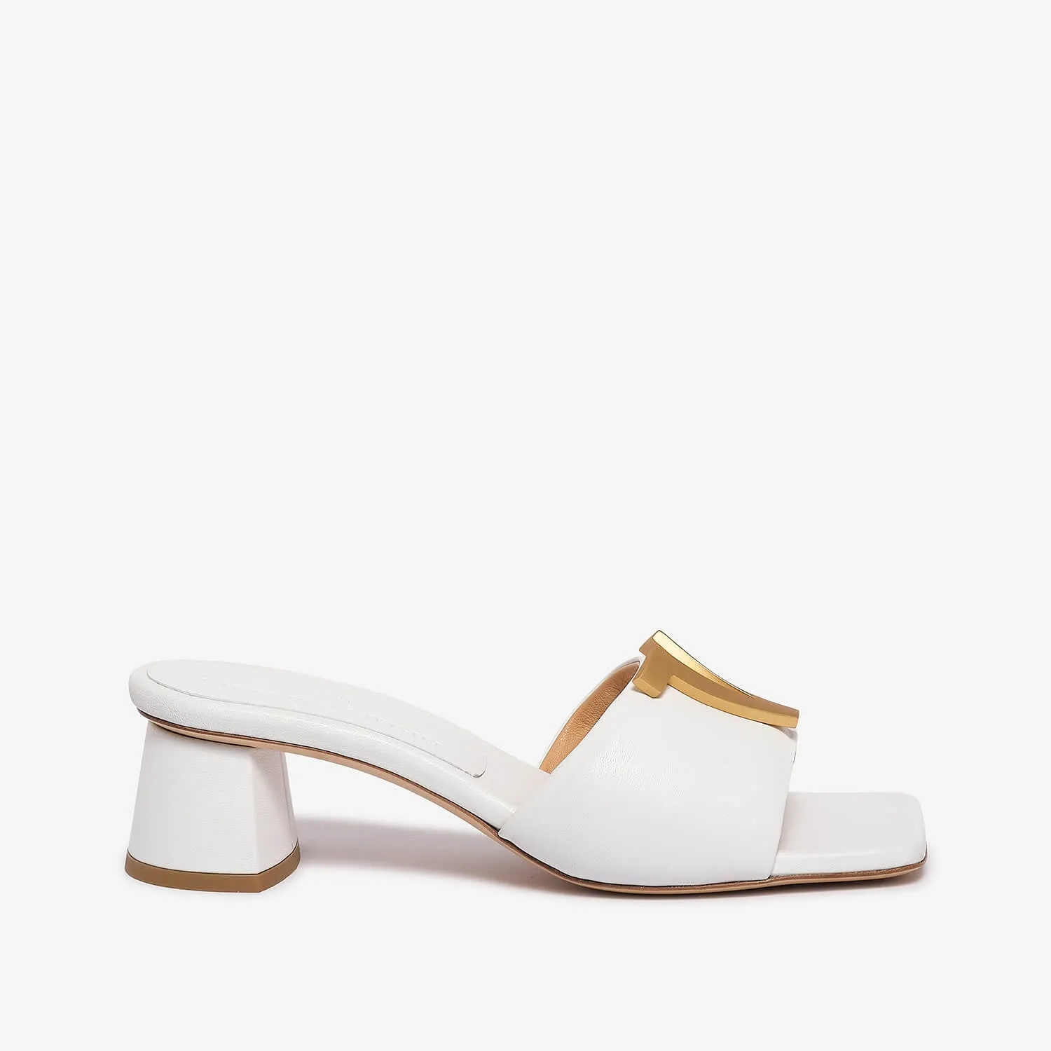 White women's tassel leather slide sandal