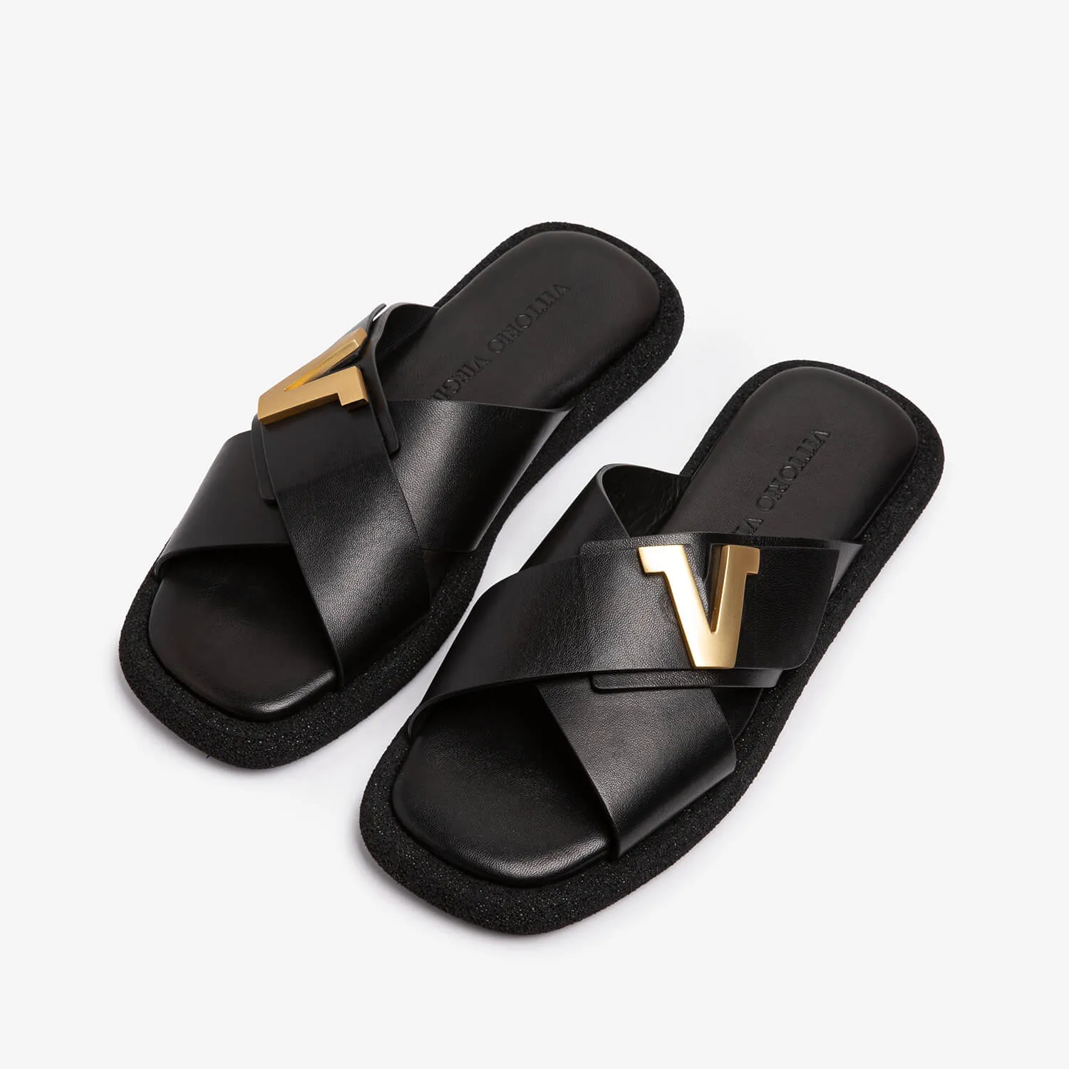 Women's calf leather slide sandal